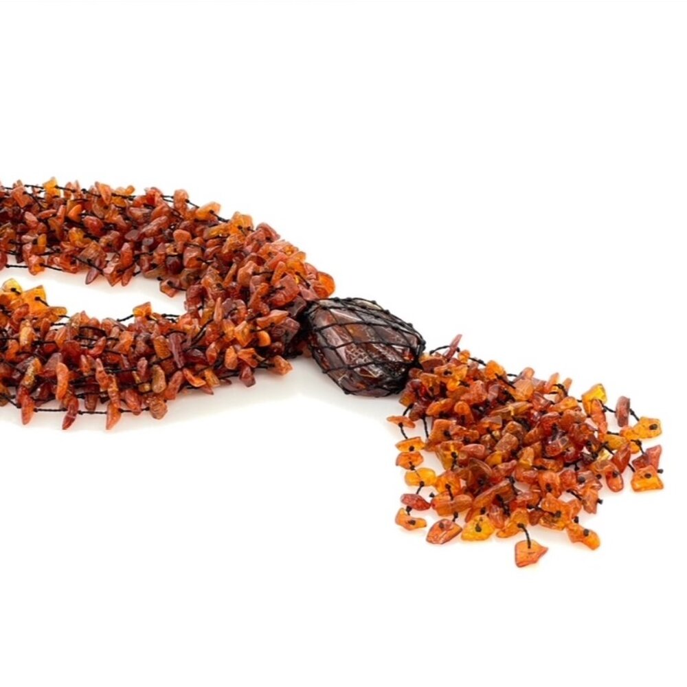 Huge Statement 20 Strand AMBER Chip & Stone Necklace Estate Jewelry J846 - Picture 2 of 9